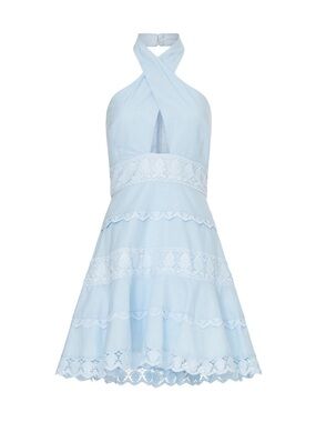Endless Rose Lace Trim mini Dress light baby blue halter neck wedding medium